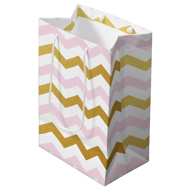 Pink and Gold Chevron Pattern Gift Bag (Front Angled)