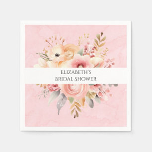 Pink and Gold Chic Florals Bridal Shower Napkin