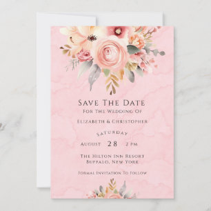 Pink and Gold Chic Florals Save The Date Cards