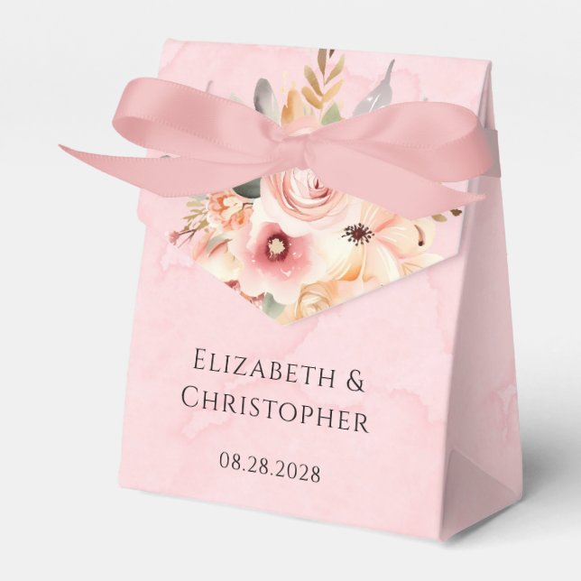 Pink and Gold Chic Florals Wedding  Favour Box (Front Side)