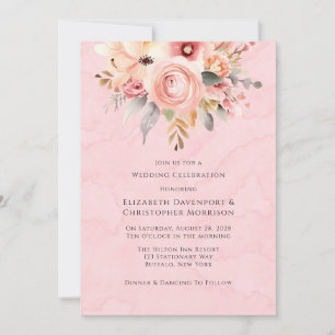 Pink and Gold Chic Florals Wedding Invitation
