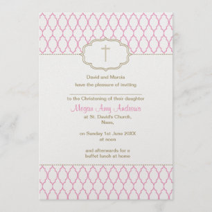 Pink and Gold Christening Baptism Invitation