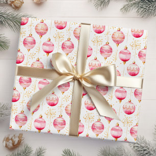 Pink and Gold Christmas Ornaments Wrapping Paper