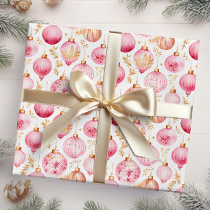 Pink and Gold Christmas Ornaments Wrapping Paper