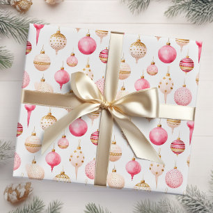 Pink and Gold Christmas Ornaments Wrapping Paper