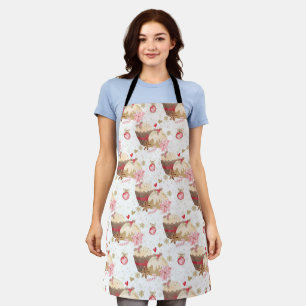 Pink and Gold Christmas Pudding Pattern Apron