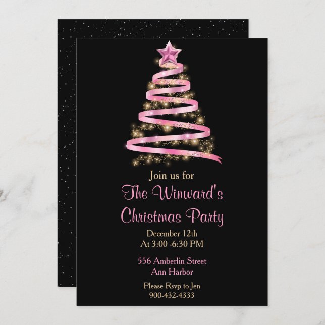 Pink and Gold Christmas Tree Invitation (Front/Back)