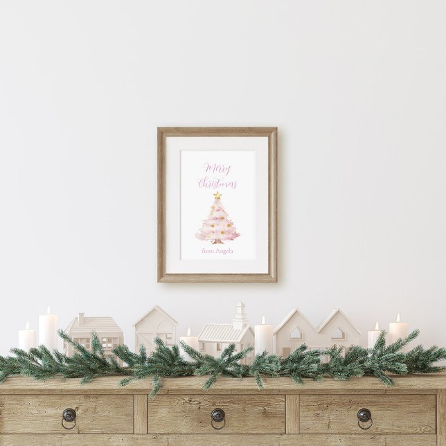Pink and Gold Christmas Tree Poster (Pink Christmas Tree Poster)