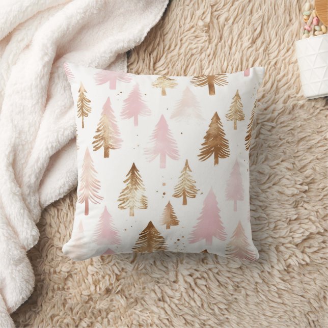 Pink and Gold Christmas Trees  Cushion (Blanket)
