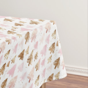 Pink and Gold Christmas Trees Tablecloth