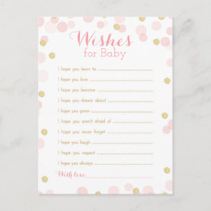 Pink and Gold Confetti Baby Shower Wishes Postcard
