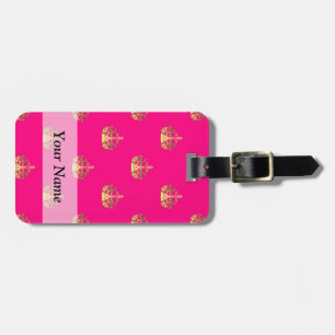 Pink and gold crown pattern luggage tag