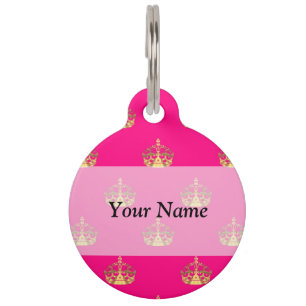 Pink and gold crown pattern pet tag