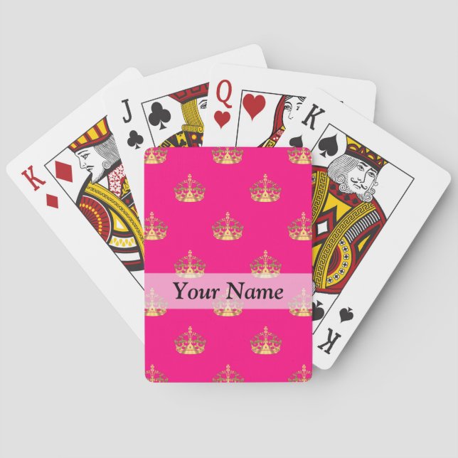 Pink and gold crown pattern playing cards (Back)