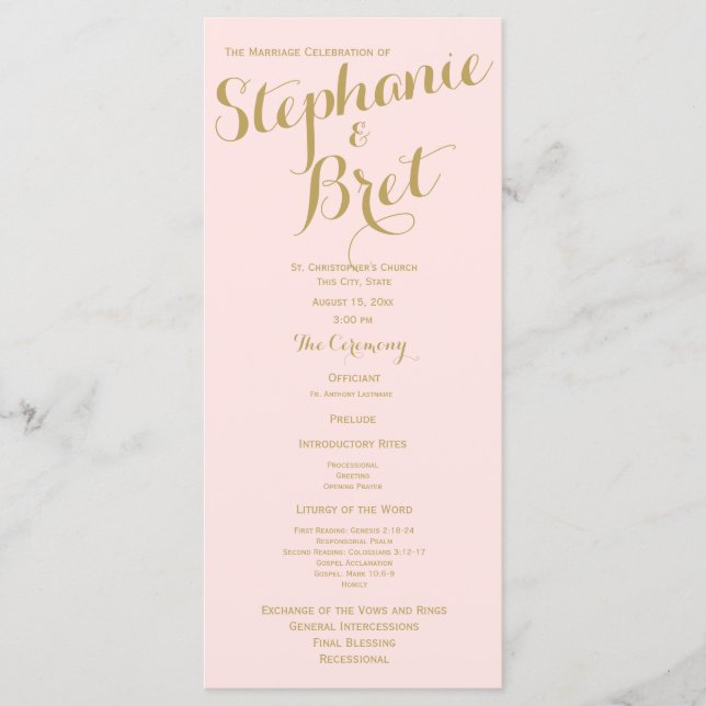 Pink and Gold Custom Wedding Program Programme (Front)