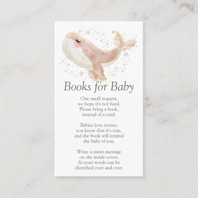 Pink and Gold Cute Whale Books for Baby Shower Enc Enclosure Card (Front)