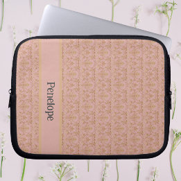 Pink and Gold Damask Personalized Laptop Sleeve