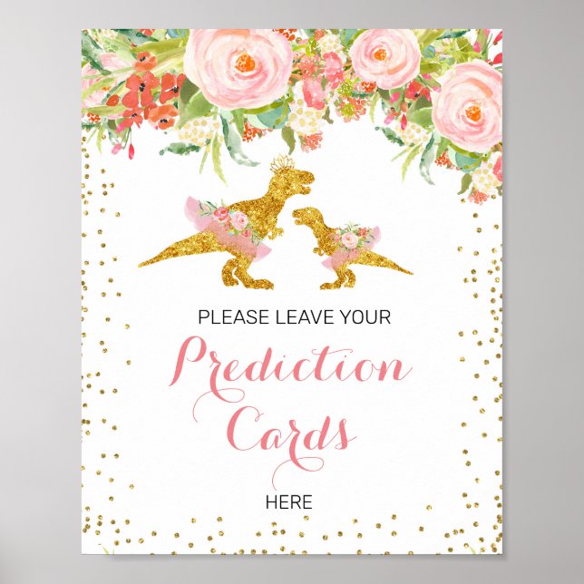 Pink and Gold Dino Leave Your Predictions sign (Front)