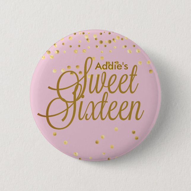 Pink and Gold Dot Sweet Sixteen Button (Front)