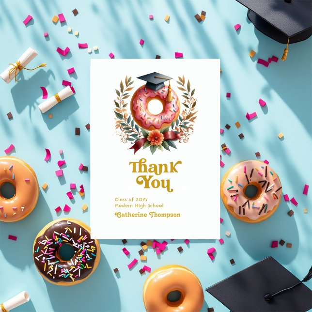 Pink and Gold Doughnuts and Degrees Graduation Thank You Card (Pink and Gold Donuts and Degrees Graduation Thank You Card)