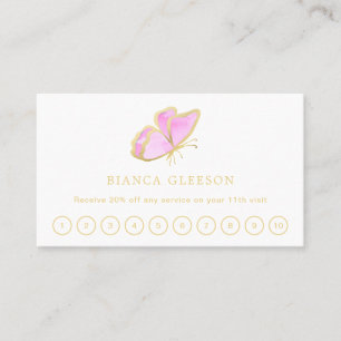 Pink and Gold Elegant Butterfly Beauty Salon Loyalty Card
