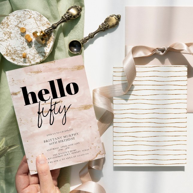 Pink and Gold Elegant Simple 50th Birthday Invitation (Creator Uploaded)