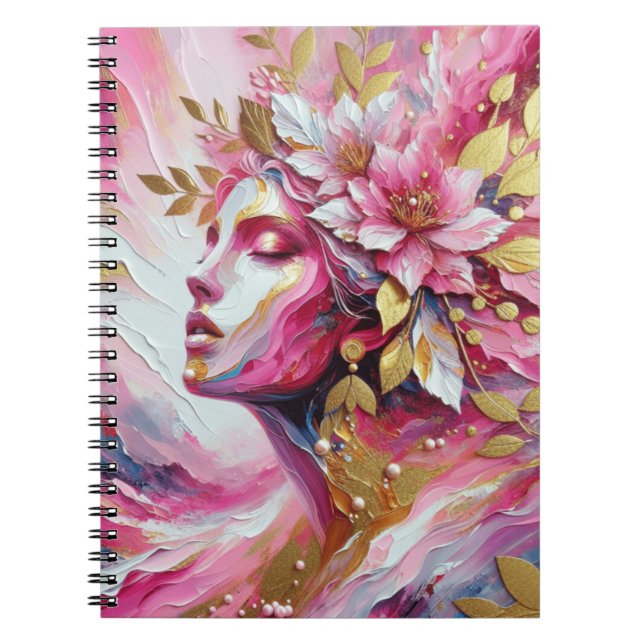  Pink and gold elegant woman's face notebook (Front)
