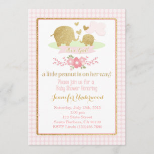 Pink and Gold Elephant Baby Shower Invitation