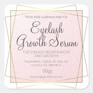Pink And Gold Eyelash Eyebrow Or Hair Growth Serum Square Sticker