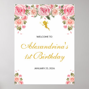 Pink and Gold Fairy Theme Birthday Poster