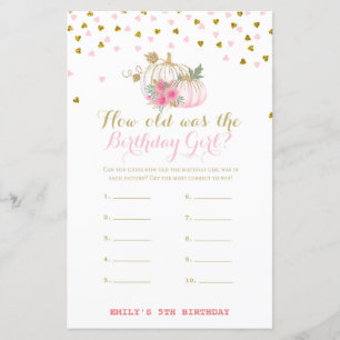 Pink and Gold Fall Birthday Game, Pumpkin