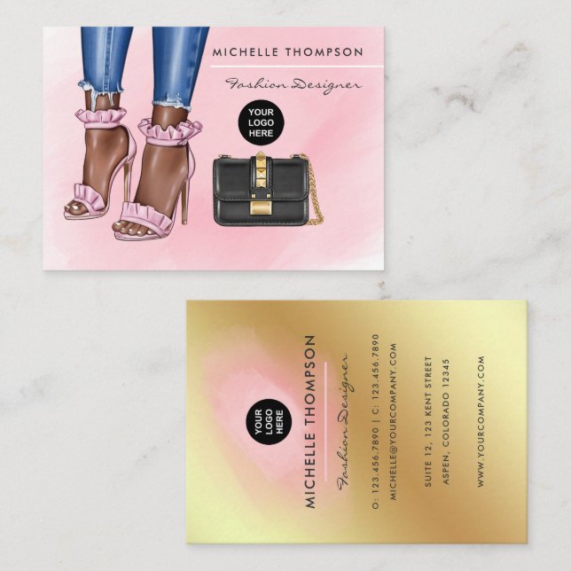 Pink and Gold Fashion Business Card (Front/Back)