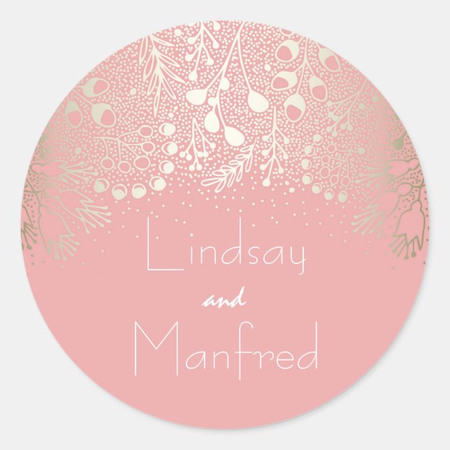 Pink and Gold Filigree Wedding Classic Round Sticker (Front)