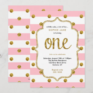 Pink and Gold First Birthday Glitter Invitation