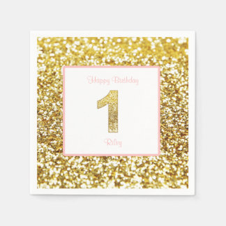 Pink and gold first birthday napkins