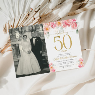 Pink and Gold Floral 50th Anniversary  Invitation