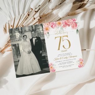 Pink and Gold Floral 75th Anniversary  Invitation