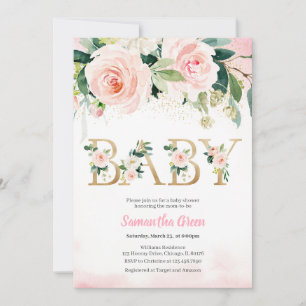Pink and Gold Floral Baby Shower Invitation