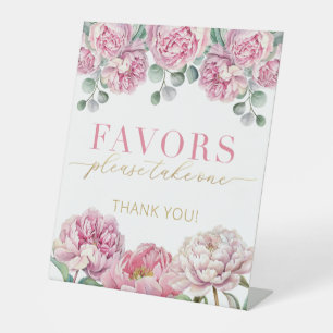 Pink and Gold Floral Baby Shower “Please Take One” Pedestal Sign