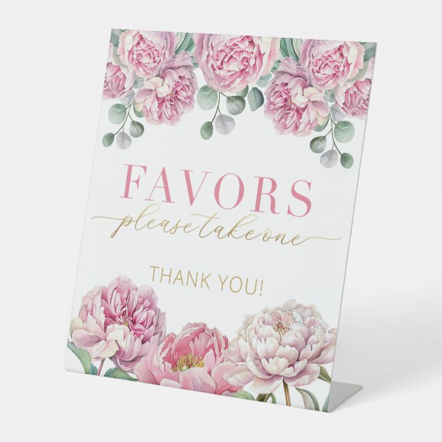 Pink and Gold Floral Baby Shower “Please Take One” Pedestal Sign (Front)