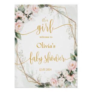 Pink and Gold Floral Baby Shower Welcome Sign