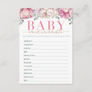 Pink and Gold Floral Baby Shower Word Scramble Gam Enclosure Card