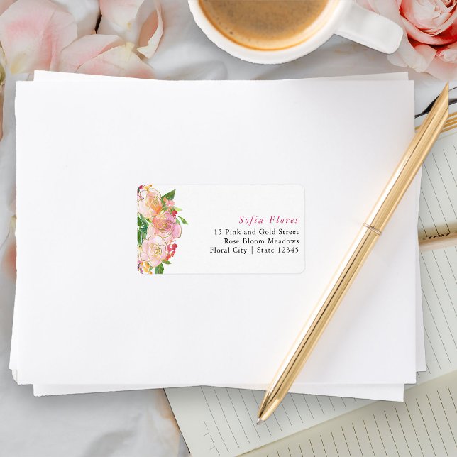 Pink and Gold Floral Chic RSVP Envelope Address Label (Address Stamps - perfect for RSVP enelopes - from my Floral Chic Quinceanera Collection
)