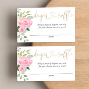 Pink and gold floral diaper raffle cards