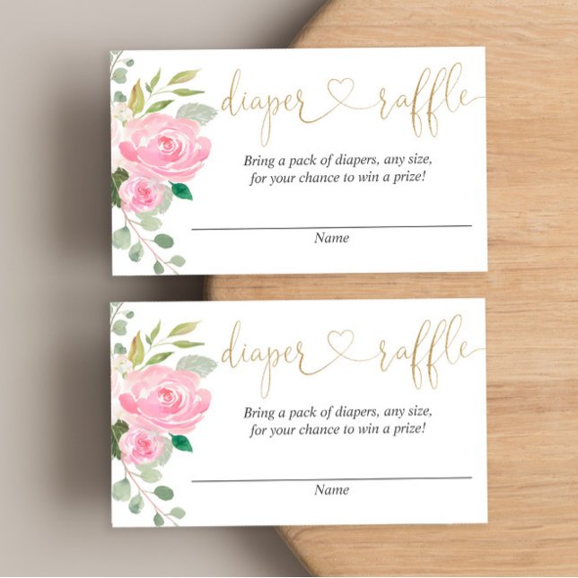Pink and gold floral diaper raffle cards (Creator Uploaded)