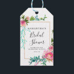Pink and Gold Floral DIY Bridal Shower Favour Gift Tags<br><div class="desc">It's easy to customise this bridal shower favour gift tag with your bridal shower details. An elegant gold frame surrounds your thanks. It is decorated with beautiful watercolor pink peonies. The open turquoise blue foliage adds a hip and trendy vibe. Affordable and gorgeous DIY bridal shower project.</div>