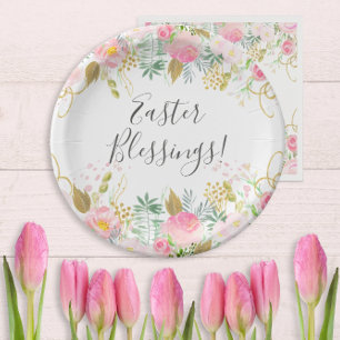 Pink and Gold Floral Easter Paper Plate