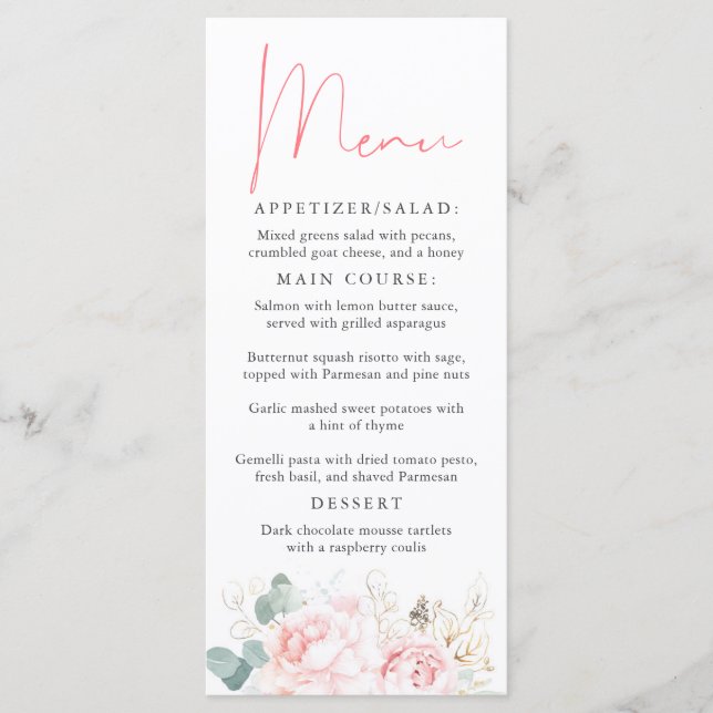 Pink and Gold Floral Elegant Menu (Front)