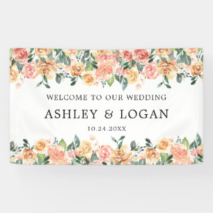 Pink and Gold Floral Elegant Wedding Welcome Banner