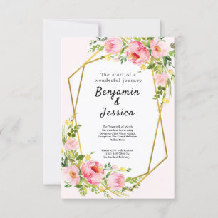 Pink and Gold Floral Geometric Wedding Invitation